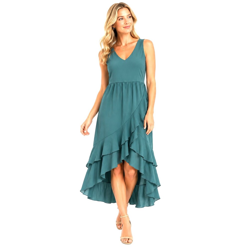 Halara Breezeful V Neck Cutout Midi Dress Large Pocket Ruffle Flowy Quick Dry